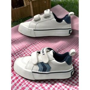 Sperry Kids Memory Foam Hook and Loop White Navy Sneakers Low Top Shoes 5T
